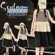 批发女童无袖连衣裙2026夏季新款中大童拼接背心裙休闲中长裙女孩裙子