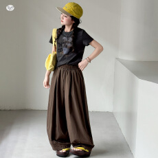 批发女童印花T恤花苞裤套装2026<b class='q'>夏</b>款中大童慵懒风短袖阔腿裤灯笼裤薄