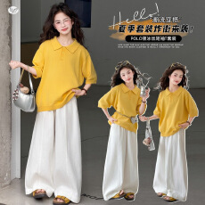 批发女童<b class='q'>夏</b>季套装2026韩版儿童新款中大童棉短袖polo衫长裤两件套潮新