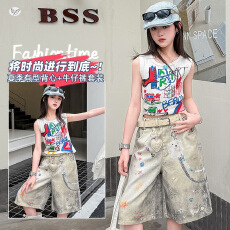 女童涂鸦背心数码印花中裤套装2026夏季新款中大童无袖T恤五分裤