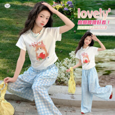 批发女童夏装套装2026新款儿童大童夏季薄款宽松短袖T恤防蚊裤两件套