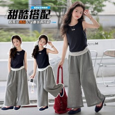 女童背心套装夏季薄款2026新款中大童儿童洋气无袖上衣外穿吊带潮