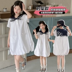 批发<b class='q'>女</b><b class='q'>童</b>2026年夏季新款休闲披肩海军领学院风花苞裙女孩休闲<b class='q'>连衣裙</b>潮