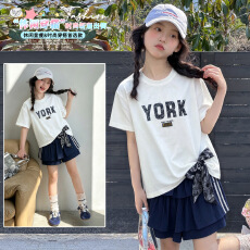 批发女童<b class='q'>印花</b><b class='q'>T</b><b class='q'>恤</b>蕾丝花边裙<b class='q'>裤</b>2026夏新款中大童蝴蝶结系带短袖蛋糕裙