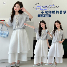 批发跨境女童<b class='q'>韩</b><b class='q'>系</b>套<b class='q'>装</b>2026夏款中大童宽松半袖<b class='q'>T</b><b class='q'>恤</b>屁帘裙<b class='q'>裤</b>阔腿<b class='q'>裤</b><b class='q'>轻薄</b>