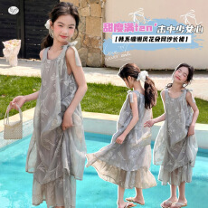 批发<b class='q'>女</b><b class='q'>童</b>无袖花朵<b class='q'>连衣裙</b>2026夏新款中大童背心裙不规则吊带裙纱裙长裙