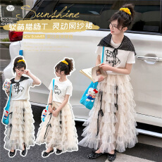 批发<b class='q'>女</b><b class='q'>童</b>2026年夏季刺绣T恤纱裙套装女孩甜酷网纱蛋糕裙短袖半身裙潮