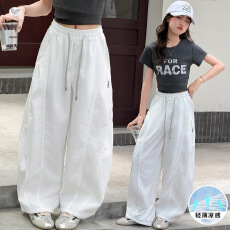 女童2026年夏季新款刺绣拼接弯刀裤女孩轻薄外出休闲长裤气球裤潮