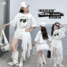 女童2026夏季新款卡通印花T恤不规则花边短裙套装短款短袖超短裙