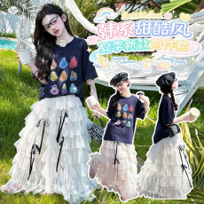 批发<b class='q'>女</b><b class='q'>童</b>2026年夏季新款甜美蛋糕裙套装果蔬印花T恤洋气<b class='q'>显瘦</b>半身长裙