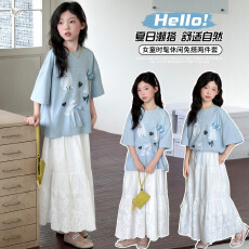批发<b class='q'>女童</b>夏<b class='q'>季</b>短袖T恤两件套2026新款青少年女孩韩版洋气半身<b class='q'>裙子</b>套装