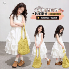 批发<b class='q'>女童</b>无袖<b class='q'>连衣裙</b>2026夏季新款中大童甜美背心裙拼接蛋糕裙蓬蓬长裙