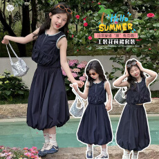 批发女童<b class='q'>运动</b>风套装2026夏季新款中大童工装马甲背心花苞裙套装慵懒风