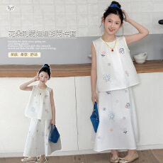 批发<b class='q'>女</b><b class='q'>童</b>绣花无袖娃娃衫套装2026夏季新款中大儿童可爱上衣半身裙长裙