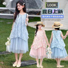 批发<b class='q'>女</b><b class='q'>童</b>新中式绣花无袖连衣裙2026夏季新款中大童纱裙中长裙<b class='q'>夏装</b>裙子