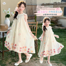 批发<b class='q'>女童</b>连<b class='q'>衣裙</b>2026夏季新款中大童立体花朵挂脖裙度假风蝴蝶结沙滩裙