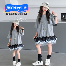 批发<b class='q'>女童</b>网纱<b class='q'>拼接</b>连衣裙2026夏季新款中大童慵懒风T恤裙宽松儿童裙子