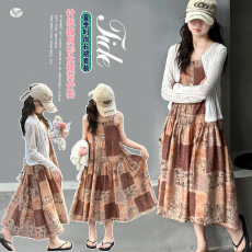 批发<b class='q'>女</b><b class='q'>童</b><b class='q'>复古</b><b class='q'>港风</b><b class='q'>吊带裙</b>套装2026夏季新款中<b class='q'>大</b><b class='q'>童</b>长袖开衫连衣裙两件套