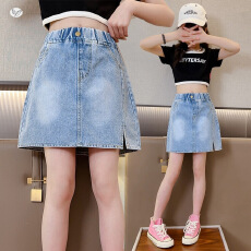 批发<b class='q'>女</b><b class='q'>童</b>牛仔裙2026夏新款中大童百搭高腰A字裙短裙夏天儿童<b class='q'>裙子</b>外贸