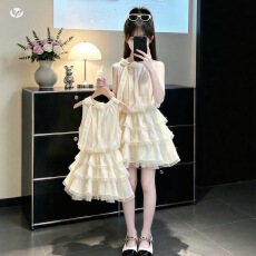 批发<b class='q'>女童</b>挂脖<b class='q'>连衣裙</b>2026夏季新款中大童淑女风吊带裙高腰蛋糕裙公主裙