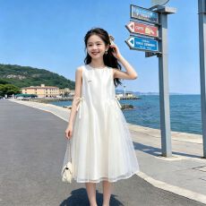 批发<b class='q'>女</b><b class='q'>童</b>无袖连衣裙夏装新款洋气简约气质公主裙生日儿童礼服背心裙潮