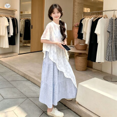 批发<b class='q'>女</b><b class='q'>童</b>不规则斜边罩衫格子裙套装2026夏季新款中大童韩系度假风夏装