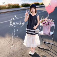 批发<b class='q'>女童</b>无袖<b class='q'>连衣裙</b>2026夏季新款中大童拼接花边蛋糕裙儿童度假风长裙