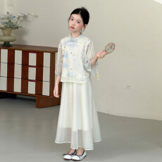 批发<b class='q'>女童</b>新<b class='q'>中式</b>套装裙2026夏新款大童时髦国风改良汉服<b class='q'>半身裙</b>两件套潮