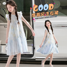 女童甜美无袖连衣裙夏季2026新款儿童夏装女孩超仙海边度假沙滩裙