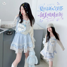 批发女<b class='q'>童</b><b class='q'>洛丽塔</b>夏装<b class='q'>2026</b>新款<b class='q'>中大</b><b class='q'>童</b>吊带长袖罩衫蕾丝花边格子裙三件套