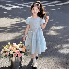 批发2026 夏季新款小女孩<b class='q'>女童</b>公主<b class='q'>裙</b> 时尚泡泡袖收腰洋气儿童<b class='q'>连衣裙</b>新
