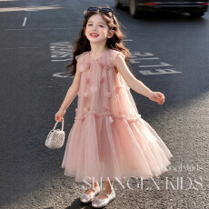 批发<b class='q'>女童</b><b class='q'>连衣裙</b>夏装2026新款洋气儿童网纱背心裙夏季无袖花朵公主裙子