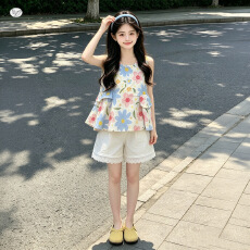 批发女<b class='q'>童</b><b class='q'>碎花</b>无袖<b class='q'>娃娃</b>衫<b class='q'>套装</b>夏季2026新款儿<b class='q'>童</b>韩系洋气女孩短裤两件套