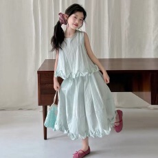 批发女<b class='q'>童</b><b class='q'>夏季</b>小<b class='q'>清新</b><b class='q'>套装</b>2026新款中大儿<b class='q'>童</b>花苞裙无袖荷叶边夏装两件套