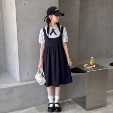 批发女童学院风连衣裙2026夏季新款中大童娃娃领<b class='q'>衬衫</b>裙<b class='q'>儿童</b>泡泡袖裙子