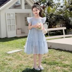批发<b class='q'>女</b><b class='q'>童</b>小飞袖连衣裙2026夏新款<b class='q'>中大</b>童立体花朵公主裙儿童甜美中长裙