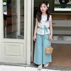 批发女<b class='q'>童</b><b class='q'>夏季</b>休闲<b class='q'>套装</b>2026新款小女孩薄款中大<b class='q'>童</b>无袖上衣阔腿裤两件套
