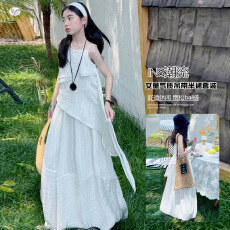 批发<b class='q'>女</b><b class='q'>童</b>韩系夏装2026新款<b class='q'>中大</b>童不规则吊带上衣花苞裙竖条两件套薄款
