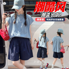 批发<b class='q'>女童</b>202<b class='q'>6</b>夏季立领条纹衬衫<b class='q'>套装</b>设计感小众荷叶领宽松娃娃衫两件套