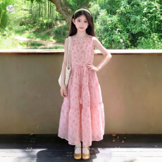 批发女童碎花<b class='q'>连衣裙</b>2026<b class='q'>夏</b>季中大童轻薄无袖背心裙儿童收腰长裙公主裙