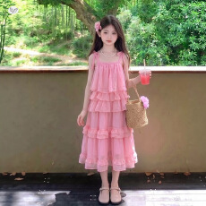 批发女童<b class='q'>夏</b>季套装2026新款中大童吊带上衣花边半身裙蛋糕裙两件套轻薄