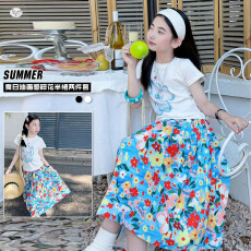 批发<b class='q'>女童</b>套<b class='q'>装</b>2026夏季新款中大童花朵印花T恤<b class='q'>半身裙</b>油画花苞裙两件套
