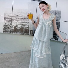 批发<b class='q'>女童</b>无袖<b class='q'>格子</b>套装2026夏季新款中大童吊带娃娃衫不规则花边<b class='q'>半身裙</b>