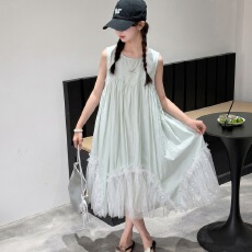 女童无袖连衣裙2026夏季新款中大童亮片公主裙拼接纱裙儿童礼服裙