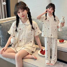 批发<b class='q'>女</b><b class='q'>童</b><b class='q'>家居服</b><b class='q'>套装</b>2026夏季新款中<b class='q'>大</b><b class='q'>童</b>花边短袖娃娃衫阔腿裤印花<b class='q'>睡衣</b>