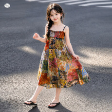 批发<b class='q'>女童</b>民族<b class='q'>风</b><b class='q'>连衣裙</b>2026夏季新款中大童吊带裙度假风沙滩裙儿童长裙