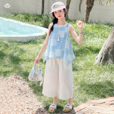 批发女童套装2026夏季新款<b class='q'>儿童</b>薄款背心波西米亚风无袖九分裤子两件套