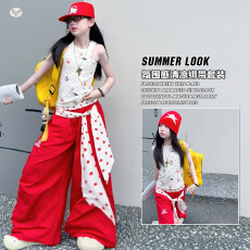 批发<b class='q'>女</b><b class='q'>童</b><b class='q'>街舞</b><b class='q'>演出服</b><b class='q'>2026</b>夏季新款中<b class='q'>大</b><b class='q'>童</b>波点卡通T恤绑带阔腿裤<b class='q'>两件</b>套