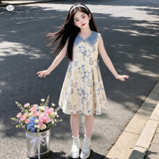 批发<b class='q'>女童</b>无袖<b class='q'>连衣裙</b>2026夏新款中大童花朵娃娃领<b class='q'>背心裙</b>儿童收腰A字裙