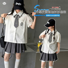 批发女<b class='q'>童</b><b class='q'>学院风</b>JK<b class='q'>套装裙</b>2026夏季新款中<b class='q'>大</b><b class='q'>童</b>领带短袖衬衫百褶裙两件套